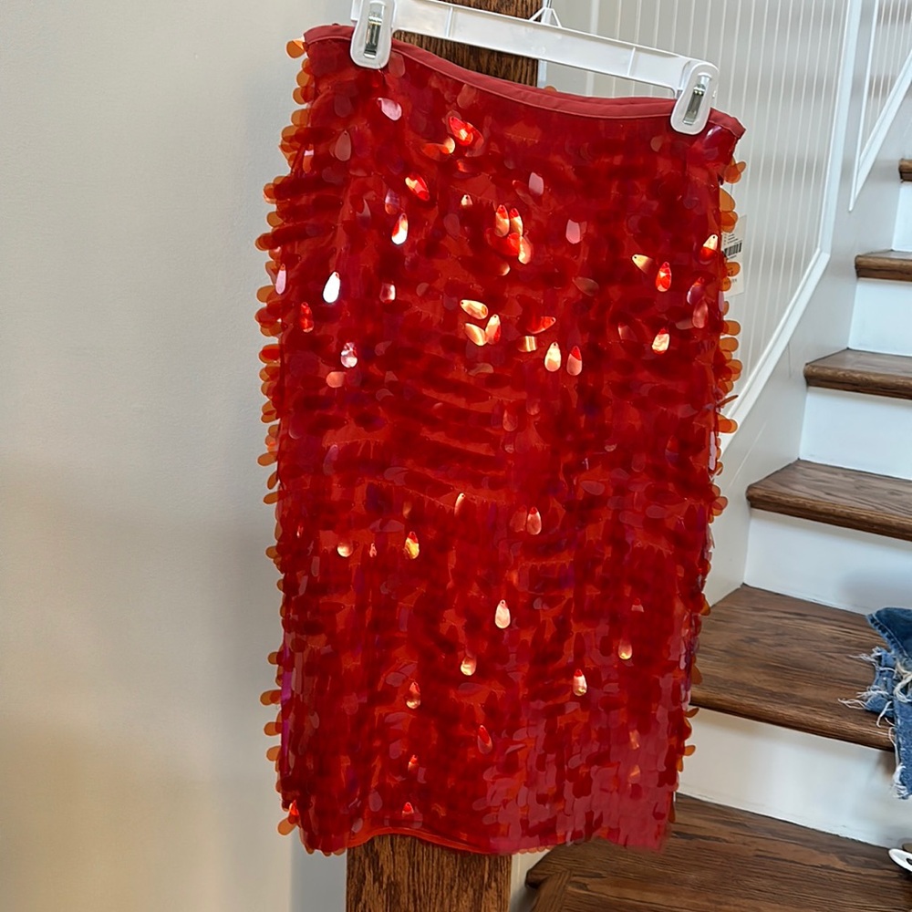 Red shiny skirt